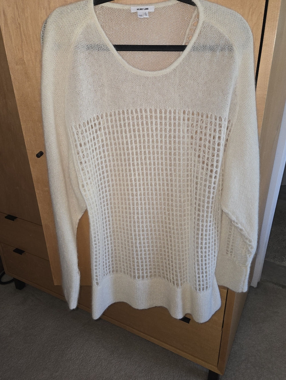Helmut Lang Cream Open-Weave Scoop Neck Sweater